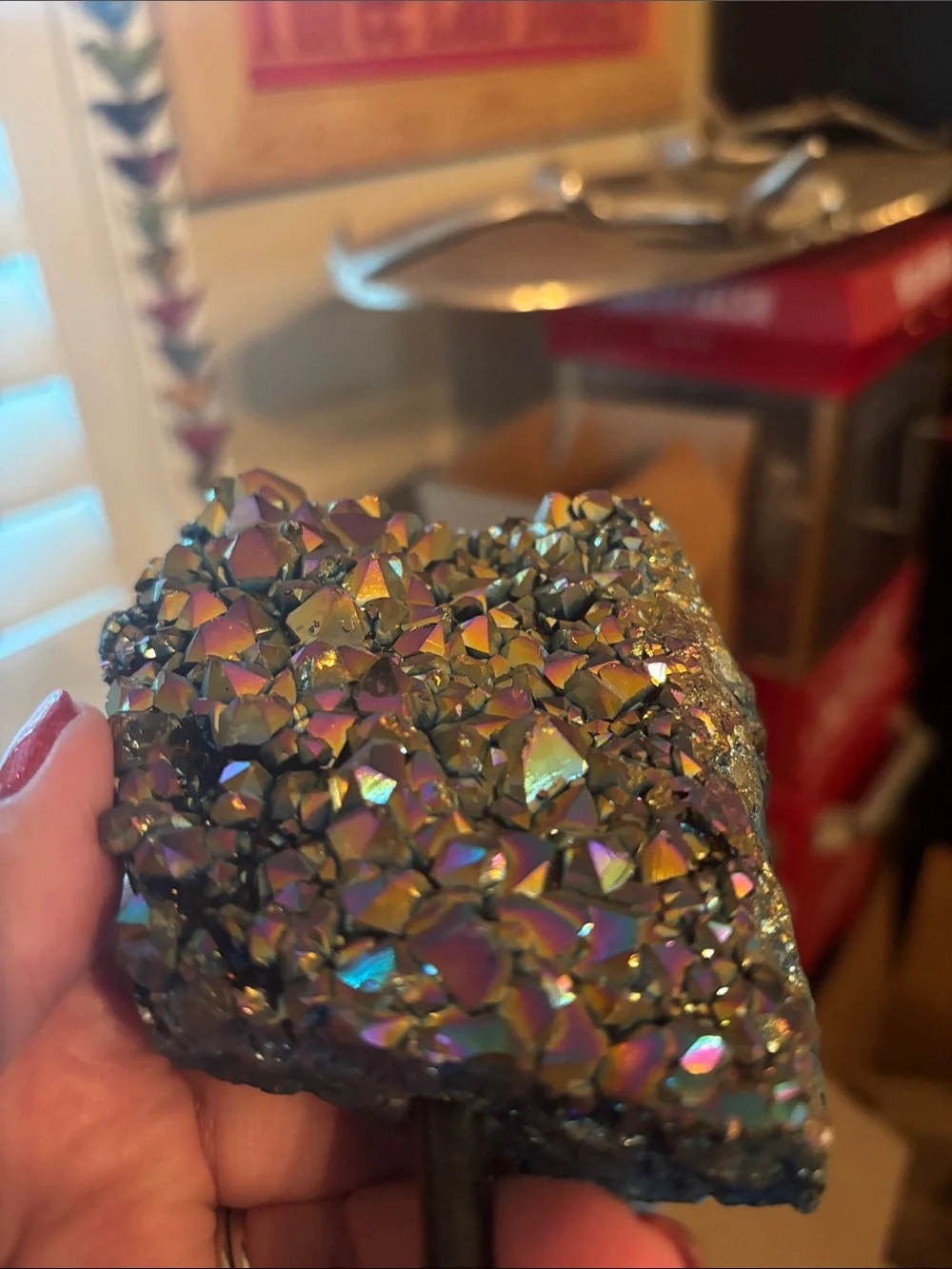 Rainbow Aura Geode Cluster Decorative Accent Multicolor